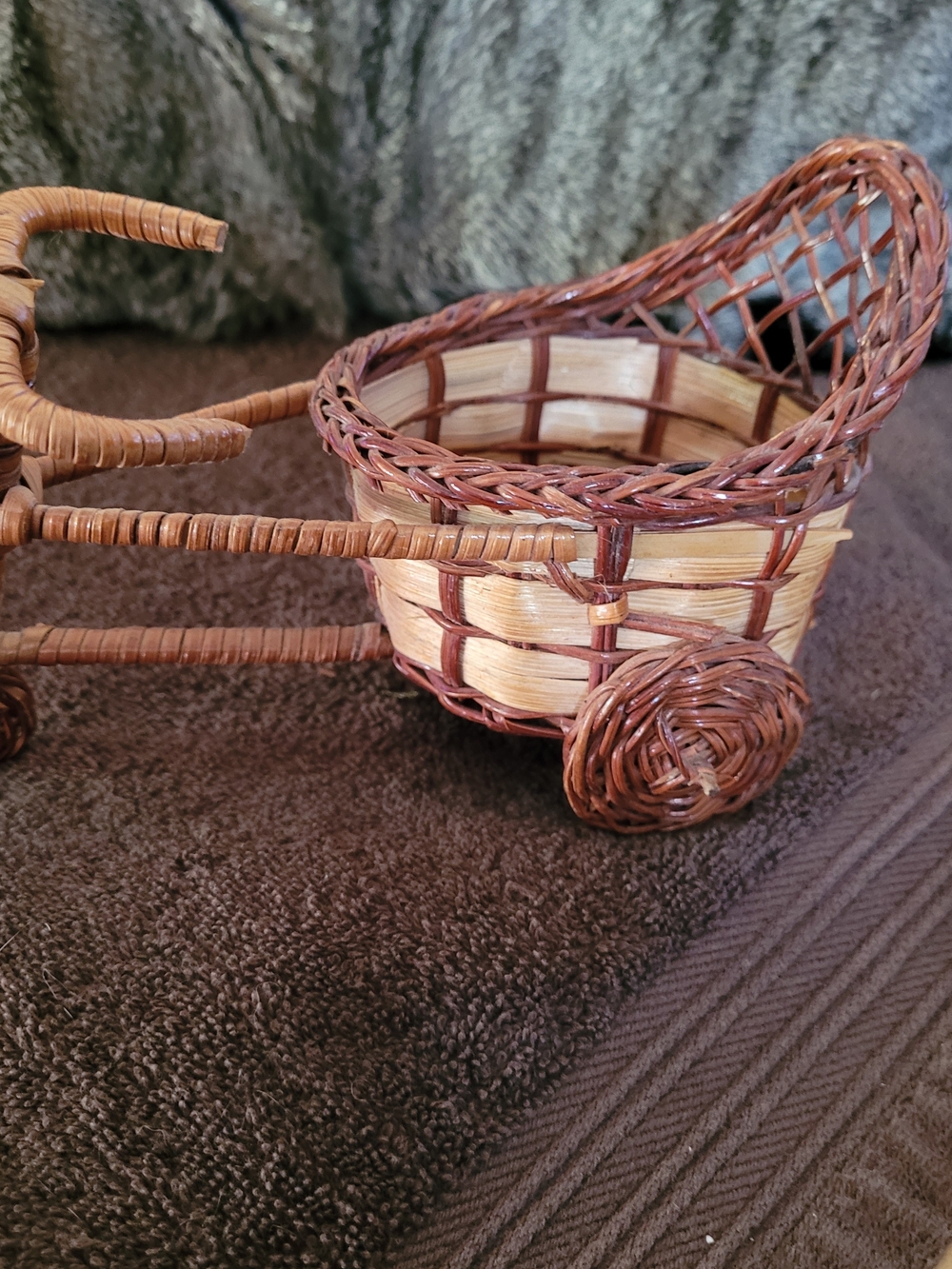 Handwoven Brown and Natural Wicker Decorative Mini Cart - Home Accents